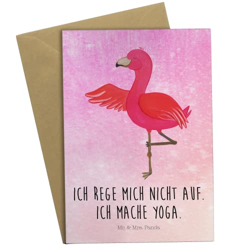Mr. & Mrs. Panda Grußkarte Flamingo Yoga - Aquarell Pink - Einladungskarte, Hochzeitskarte, Glückwunschkarte, Klappkarte, Geburtstagskarte von Mr. & Mrs. Panda