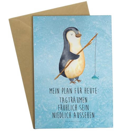 Mr. & Mrs. Panda Grußkarte Pinguin Angler - Geschenk, Geburtstagskarte, Glückwunschkarte, Wochenende, Plan, Klappkarte, Hochzeitskarte, verträumt, von Mr. & Mrs. Panda