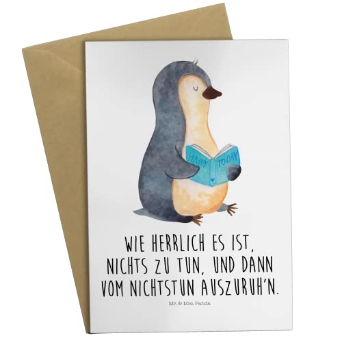 Mr. & Mrs. Panda Grußkarte Pinguin Buch - Geschenk, Lesen, Geburtstagskarte, Klappkarte, Pinguine, Hochzeitskarte, Bücherwurm, Glückwunschkarte, von Mr. & Mrs. Panda