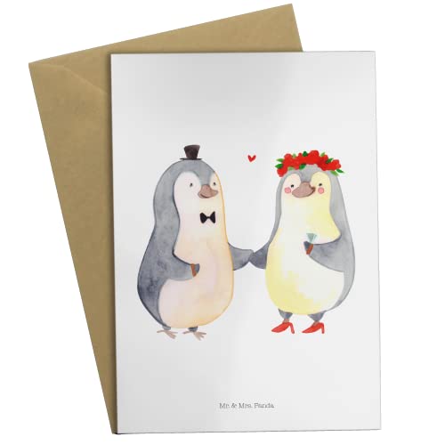 Mr. & Mrs. Panda Grußkarte Pinguin Heirat - Geschenk, Hochzeitskarte, Geburtstagskarte, Liebesgeschenk, Glückwunschkarte, Klappkarte, Einladungskarte, Liebe, Paar, Pärchen, Partner, Freundin, Frau von Mr. & Mrs. Panda