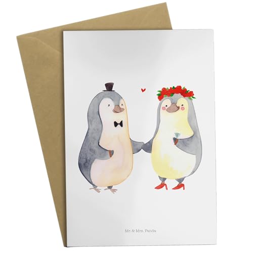 Mr. & Mrs. Panda Grußkarte Pinguin Heirat - Geschenk, Hochzeitskarte, Klappkarte, Glückwunschkarte, Liebesgeschenk, Geburtstagskarte, Liebe, Paar, von Mr. & Mrs. Panda