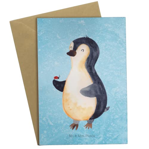 Mr. & Mrs. Panda Grußkarte Pinguin Marienkäfer - Geschenk, Hochzeitskarte, Liebe, Glück, aufmerksam, Wunder, Einladungskarte, Klappkarte, von Mr. & Mrs. Panda