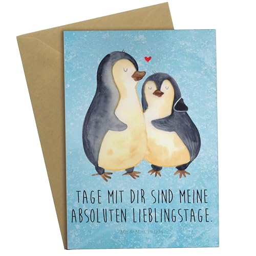 Mr. & Mrs. Panda Grußkarte Pinguin umarmen - Geschenk, Liebesgeschenk, Hochzeit, Ansichtskarten, Liebe, Glückwunschkarte, Umarmung, Paar, Klappkarte, von Mr. & Mrs. Panda