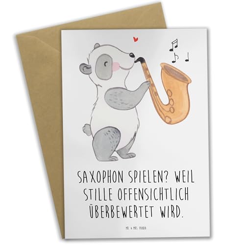 Mr. & Mrs. Panda Grußkarte Saxophon Leben - Geschenk, Jazz, Musiker, Klappkarte, Instrument, Musik, Klang, Musiker Geschenk, Melodie, von Mr. & Mrs. Panda
