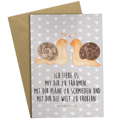Mr. & Mrs. Panda Grußkarte Schnecken Liebe - Grau Pastell - Hochzeitskarte, Glückwunschkarte, Geburtstagskarte, Klappkarte, Einladungskarte von Mr. & Mrs. Panda