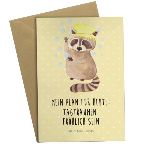 Mr. & Mrs. Panda Grußkarte Waschbär - Geschenk, Klappkarte, Plan, Hochzeitskarte, süße Tiermotive, lustige Sprüche, Glückwunschkarte, waschen, Tagträumen, gute Laune, Seifenblasen, Einladungskarte von Mr. & Mrs. Panda
