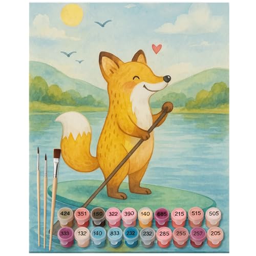 Mr. & Mrs. Panda Malen nach Zahlen Fuchs Stand Up Paddling Design 40 x 50 cm Ohne Rahmen - Weiß von Mr. & Mrs. Panda