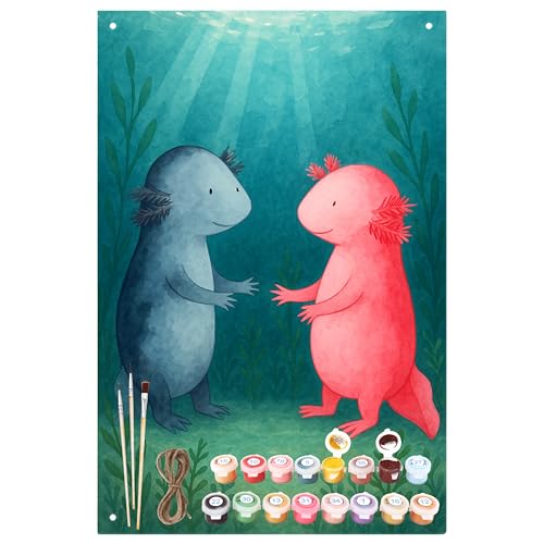 Mr. & Mrs. Panda Malen nach Zahlen Metallschild Axolotl Liebe Design - Geschenk, Valentinstag, Kunstwerk, DIY, Lurche, glücklich, Baseln, Freund, Bastelidee, Molch von Mr. & Mrs. Panda