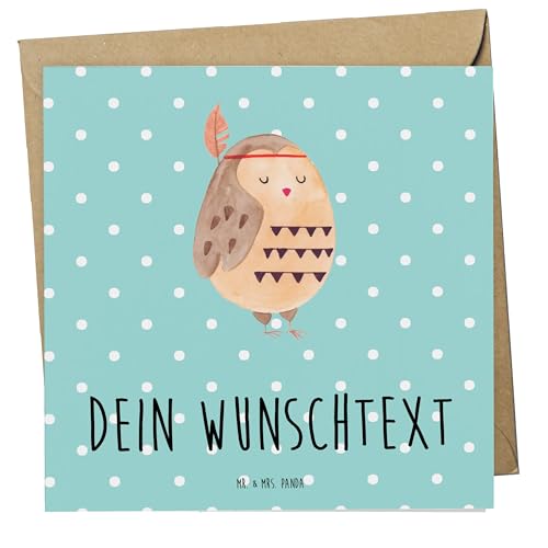 Mr. & Mrs. Panda Personalisierte Deluxe Karte Eule Federschmuck - Personalisierte Geschenke, Personalisiertere Klappkarte, Grußkarte selbst von Mr. & Mrs. Panda