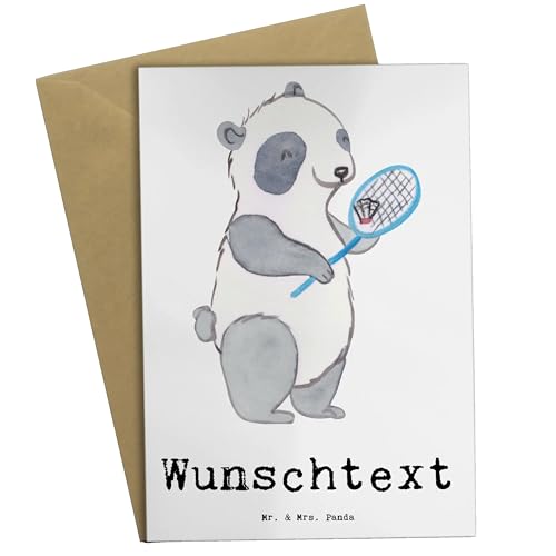 Mr. & Mrs. Panda Personalisierte Grußkarte Panda Badminton - Personalisierte Geschenke, Badminton spielen, Personalisiertere Klappkarte, Sportart, von Mr. & Mrs. Panda