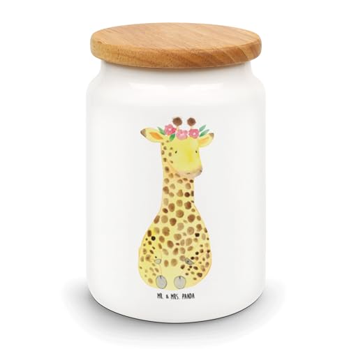 Mr. & Mrs. Panda Vorratsdose Giraffe Blumenkranz - Geschenk, Keramikdose, Keksdose, Aufbewahrungsdose, Vorratsbehälter, Selbstliebe, Wildtiere, von Mr. & Mrs. Panda