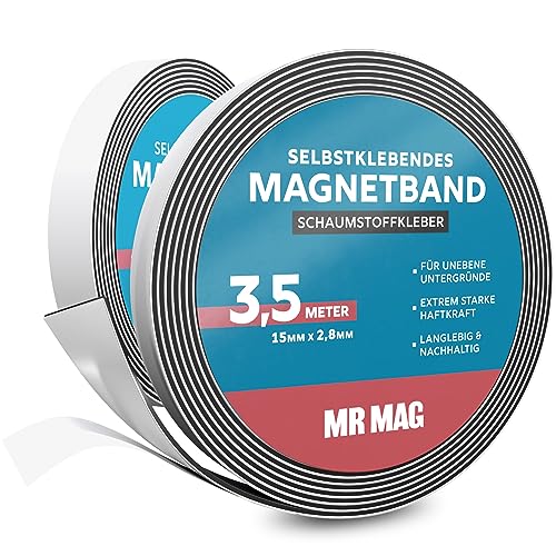 MrMag® Magnetband selbstklebend stark | extra lang | hochwertiges Magnetklebeband mit extra starkem Kleber | Magnetstreifen von MrMag