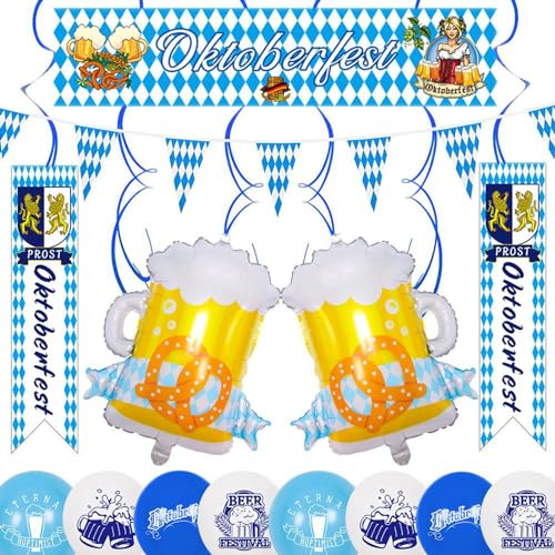 Oktoberfest-Luftballon-Dekorationsset, Oktoberfest-Party, Bayern-Dekoration, Banner-Luftballons, Hängedekoration für Bayerische Flagge, Banner-Luftballons, Bierfest, (D) von Mrisata