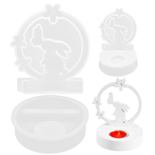 Mritrit 2 Stück Gipsformen zum Gießen, Hase Silikonformen für Kerzenständer mit Abnehmbarem Sockel, Gießform Geschenke für Ostergeschenk, Valentinstag, Weihnachten, DIY Handwerk Mritrit 2 Stück Gipsformen zum Gießen, Hase Silikonformen für Kerzenständer mit Abnehmbarem Sockel, Gießform Geschenke für Ostergeschenk, Valentinstag, Weihnachten, DIY Handwerk von Mritrit