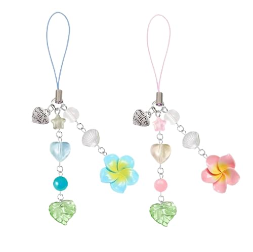 Mrltau 2Pcs Hibiskus-Blume Handyanhänger, Niedlicher Y2k Handy Accessoires, Ästhetik Stern Anhänger Handy, Sommer Strand Handy Charm Phone Chram(Blau und Rose) von Mrltau