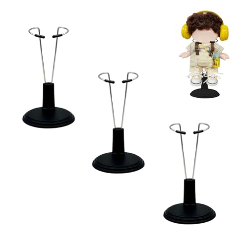 Mrltau 3 Stück Puppenständer höhenverstellbar für 15-17 cm Vinyl Plush Dolls, Metall Halterung mit stabilem Sockel, Display Ständer für Schlüsselanhänger-Puppen mit Kleidung (Schwarz) von Mrltau