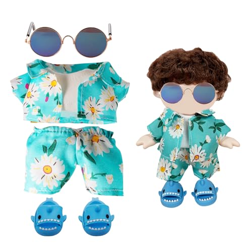 Mrltau 5 PCS Puppen Kleidungs Set im Strand-Look für 15/17cm Puppen | Modisches Urlaubs-Outfit mit Kleidung, Sonnenbrille, Schuhen und Zubehör | für Vinyl Plush Dolls 15/17cm (Blau) von Mrltau