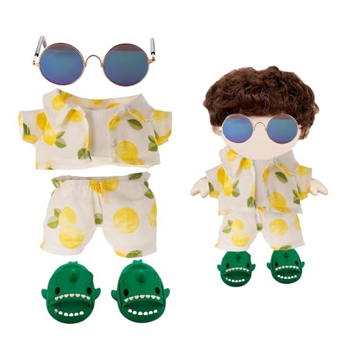 Mrltau 5 PCS Puppen Kleidungs Set im Strand-Look für 15/17cm Puppen | Modisches Urlaubs-Outfit mit Kleidung, Sonnenbrille, Schuhen und Zubehör | für Vinyl Plush Dolls 15/17cm (Gelb) von Mrltau