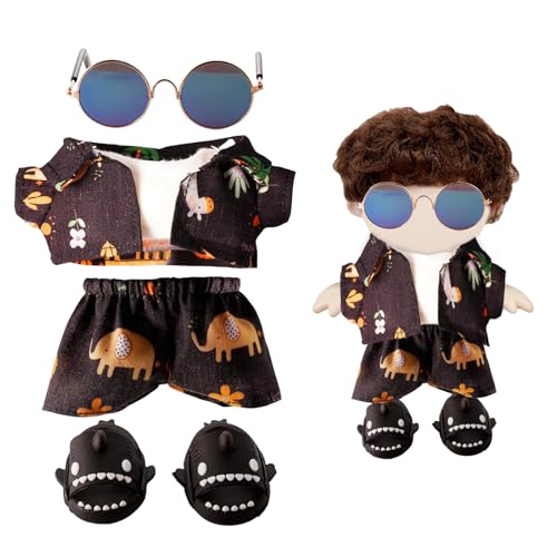 Mrltau 5 PCS Puppen Kleidungs Set im Strand-Look für 15/17cm Puppen | Modisches Urlaubs-Outfit mit Kleidung, Sonnenbrille, Schuhen und Zubehör | für Vinyl Plush Dolls 15/17cm (Schwarz) von Mrltau