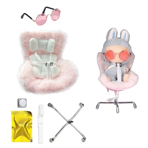 Mrltau Für Labubu Puppen-Autositz Mit Weichem Plüschkissen, Luftentlüftungsklammer & Desktop-Ständer & Brille, Auto Deko Innenraum Für Labubu Have A Seat,Für Labubu Puppen Zubehör (Rosa) von Mrltau