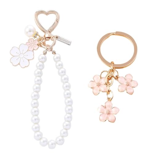 Mrltau Kurze Perlen-Handyschlaufe für Damen, Blumen-Schlüsselanhänger, Handgelenk-Trageband mit Schleife/Blume/Herz, Handykette Universal, Handy Perlen Schlüsselband Mrltau Kurze Perlen-Handyschlaufe für Damen, Blumen-Schlüsselanhänger, Handgelenk-Trageband mit Schleife/Blume/Herz, Handykette Universal, Handy Perlen Schlüsselband von Mrltau