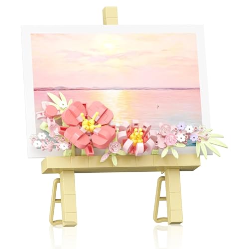 Mrltau Mini Klemmbausteine Blumen, Blumen Bausteine, Block-Staffelei Klemmbausteine Pflanzen, Schreibtischdekorationen Blumen Geschenk, Baukranz Blumenstrauß Klemmbausteine(Rosa, 362 Pcs) von Mrltau