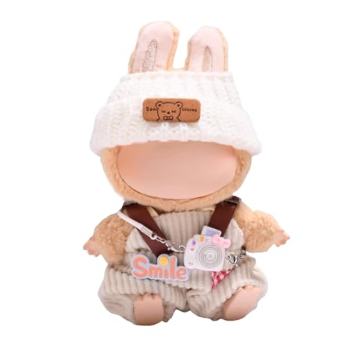 Mrltau Süße Freizeit-Look Stil Kleidung für Labubu Keychain Puppen, mit Strickmütze & Plüsch-Latzhose & Kamera Deko, Outfit Zubehör für Labubus 1./2./3 .Generation Blind Box(weiß) von Mrltau