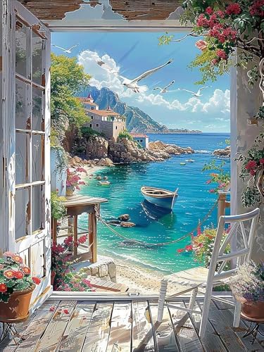 Kreuzstich-Set, Motiv: Landschaft, Strand, Kreuzstich, DIY, Meerblick, Ornament-Set für Erwachsene und Anfänger, gezählte Stickerei, Nadelspitzen-Kits, Heimdekoration, 30,5 x 40,6 cm Kreuzstich-Set, Motiv: Landschaft, Strand, Kreuzstich, DIY, Meerblick, Ornament-Set für Erwachsene und Anfänger, gezählte Stickerei, Nadelspitzen-Kits, Heimdekoration, 30,5 x 40,6 cm von Mrnsiet