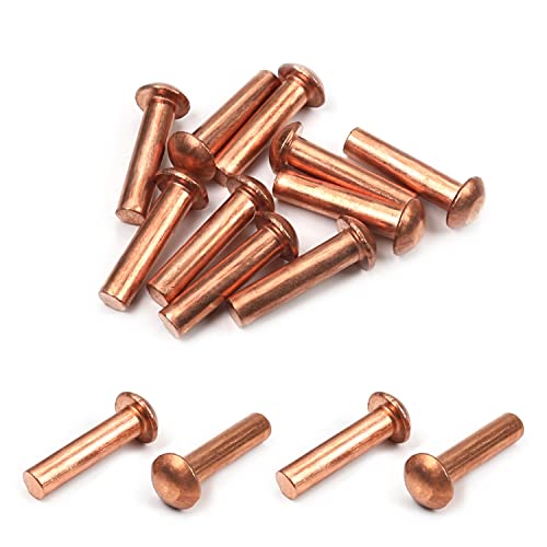 MroMax 10 Stück M6 Rundkopf Kupfer solide Nieten Verschluss 0,6 cm Durchmesser x 2,5 cm Länge für elektrische Anwendungen, Kupfer-Finish, Kupferton von MroMax