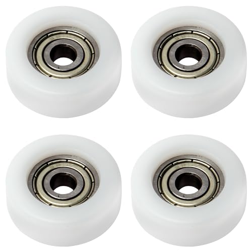 MroMax 4 Stück 5 x 25 x 9 mm Rollen-Spannrolle Gleitrolle Förderband Nylonrad für Möbel, Hardware-Zubehör, mobile Tür (weiß) von MroMax