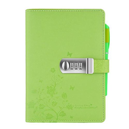 A5 PU Leder Tagebuch Notizbuch,Schreiben Notebook Planer Organizer Passwort Tagebuch Notizblock für Mädchen und Jungen. Mehrfarbiges Blumenmuster,Grün npn99-5 von Mruiks