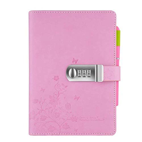 A5 PU Leder Tagebuch Notizbuch,Schreiben Notebook Planer Organizer Passwort Tagebuch Notizblock für Mädchen und Jungen. Mehrfarbiges Blumenmuster,Rosa npn99-5 von Mruiks