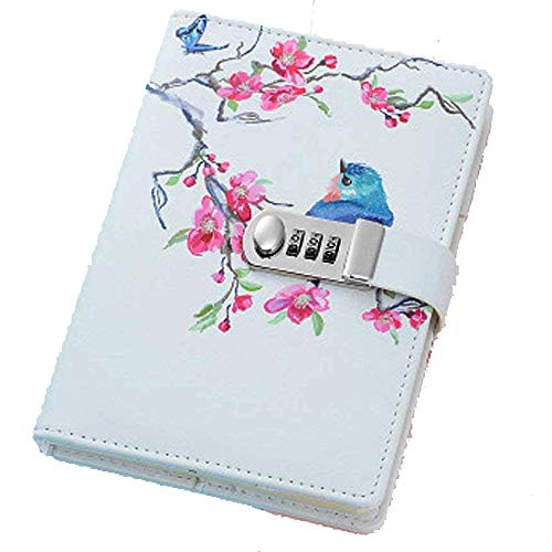 Mruiks NPN112 Notizbuch mit Spiralbindung, A5, PU-Leder, Tagebuch mit Schloss, Stift nicht im Lieferumfang enthalten A5 Size Vogel-Motiv von Mruiks
