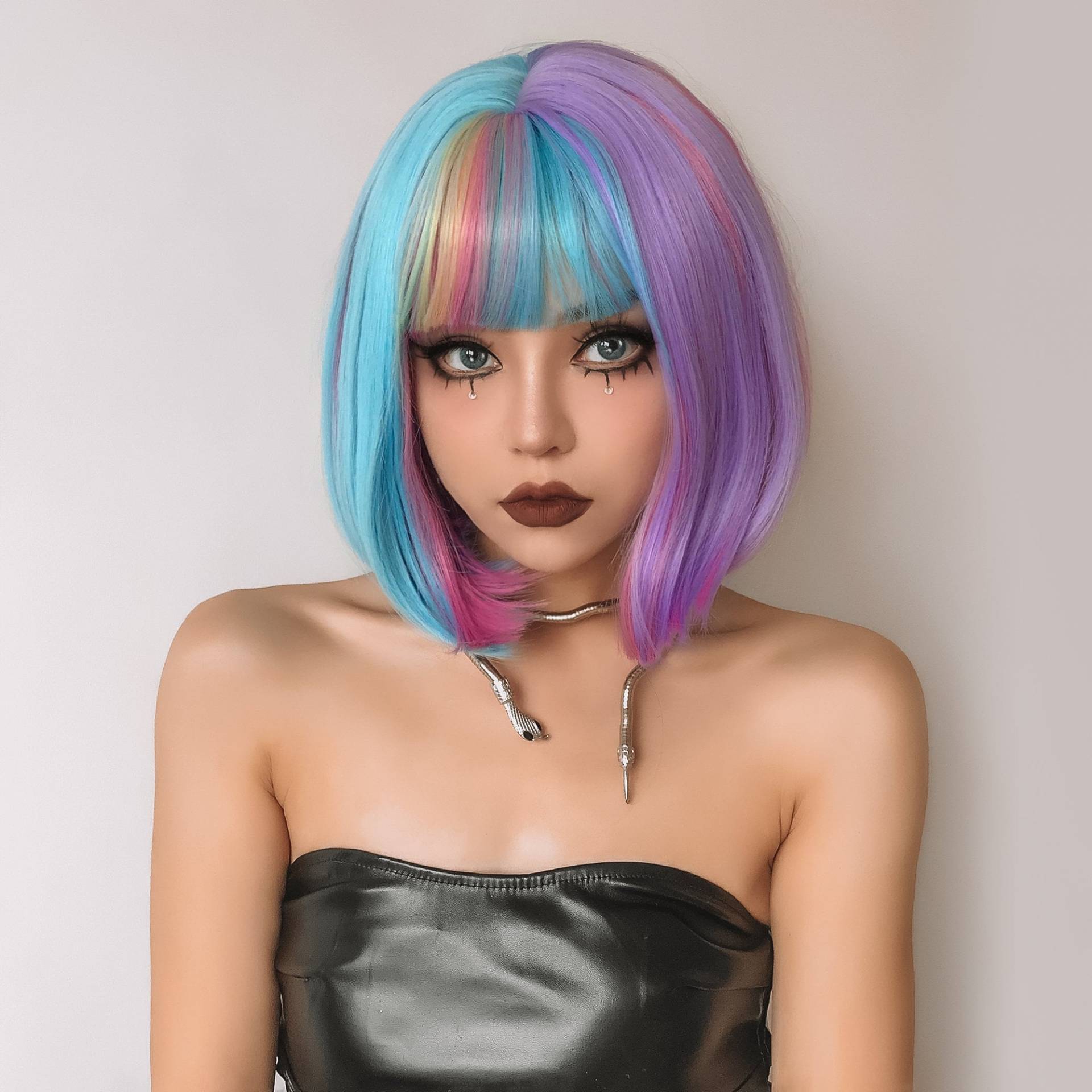 Kurze Gerade Multi Color Bob Perücke Für Cosplay Und Party/Hitzebeständige Mode Regenbogen Haar Geschenk Sie von MsSuperStudio