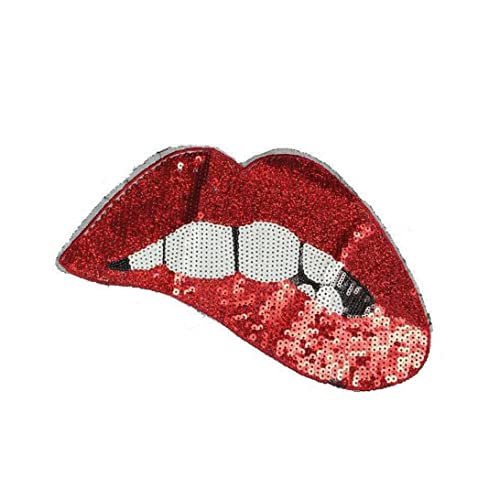 1pc Large Red Lips Patches Iron On Patches Or Sew on for Clothing Glitter Sequin Embroidered Red Sequins Lip Patch DIY Motif Embroidered Applique Craft von Mskmnkot