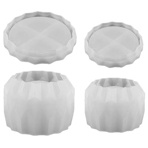 Betonformen 2 Sets Silikon -Pflanzerform mit Basis Kaktus -Sukkulentenformen mit kreisförmiger Diamantoberflächengusspflanzentopfform für Blütenstopf von Mskmnkot