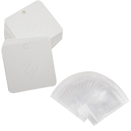 Broschennadeln Karte 50 Stück 7,6 x 7,6 cm Broschennadeln Display Karte mit 50 transparenten Beuteln weiße Ring/Pin/Ohrringanhänger zum Verkauf von Schmuck von Mskmnkot