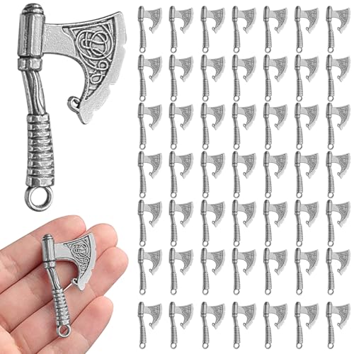 Mskmnkot 50 Stück Viking Axe Anhänger 0,94 x 1,73 cm Halskette Anhänger Axt Ohrringe antik Silber für Schmuck DIY Ohrringe von Mskmnkot