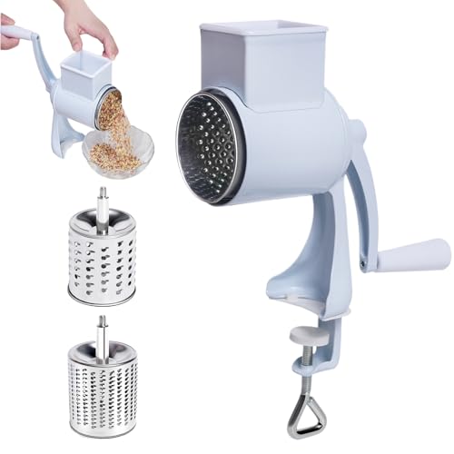Mskmnkot Käse -Reifenhandkurbel Rotary Käse -Reifenhandkurbel mit Tischklemme Handbuch Erdnussmühle mit 2 abnehmbaren Klingen Gemüse Slicer für von Mskmnkot