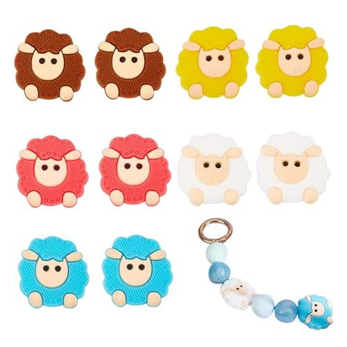 Silikonperlen für Schlüsselbund -Silikonkügelchen, 10 -pcs -Schafform für Schlüsselbund, 5 Farben Animal Dummy Clip -Kit, 2 mm Loch für Armband Silikonperlen für Schlüsselbund -Silikonkügelchen, 10 -pcs -Schafform für Schlüsselbund, 5 Farben Animal Dummy Clip -Kit, 2 mm Loch für Armband von Mskmnkot