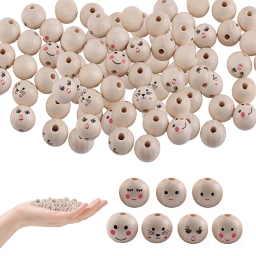 Smile Face Perlen 70pcs 20mm 7 Muster Holz niedliche DIY LOUS LOSSE HAPPY FACE Perlen Spacer Holzperlen für Handwerkspuppenarmband Halskette Smile von Mskmnkot