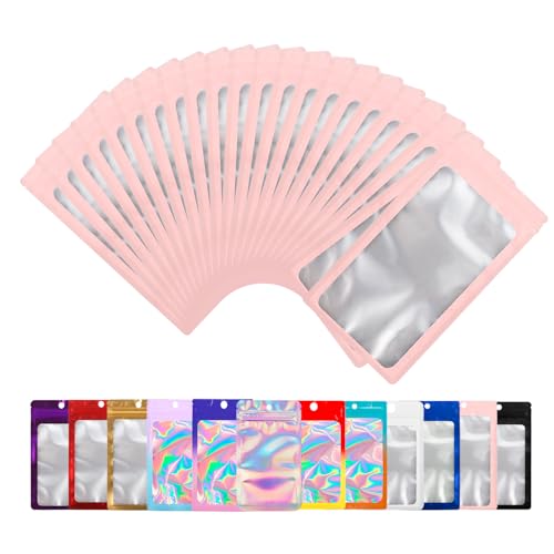 100 Beutel mit transparentem Fenster, kratzfeste Handverpackungstasche, wiederverschließbare Beutel für kleine Unternehmen, Kekse, Schmuck, Süßigkeiten, Proben (Rosa, 9 x 16 cm) von Mstar Pack