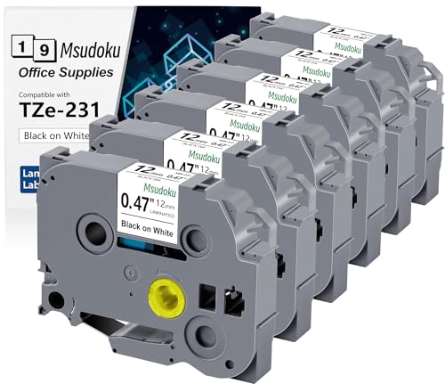 6x Msudoku TZe-231 kompatibel mit Brother TZe231 TZ231 TZ 12mm 0.47 Laminiert Weiß Schriftband für Brother Etikettendrucker PT-D200 PT-D410 PT-H110 PT-H105 PT-H107B PT-H100R PT-E100 PT-1000 6x Msudoku TZe-231 kompatibel mit Brother TZe231 TZ231 TZ 12mm 0.47 Laminiert Weiß Schriftband für Brother Etikettendrucker PT-D200 PT-D410 PT-H110 PT-H105 PT-H107B PT-H100R PT-E100 PT-1000 von Msudoku