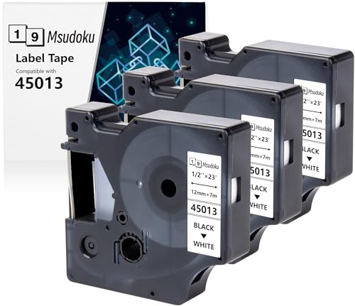 3x Msudoku Kompatibel mit Dymo D1 45013 45013s S0720530 12mm x 7m Etikettenband für LabelManager 160 210D 280 360D 420P PnP Drucker, Schwarz auf Weiß 3x Msudoku Kompatibel mit Dymo D1 45013 45013s S0720530 12mm x 7m Etikettenband für LabelManager 160 210D 280 360D 420P PnP Drucker, Schwarz auf Weiß von Msudoku