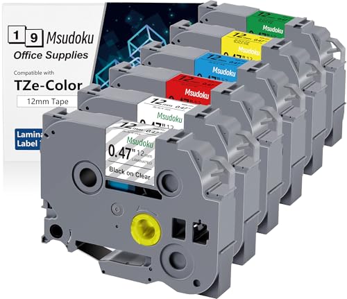 Msudoku 12mm 0.47 TZe TZ Bänder Kompatibel für Brother TZe-131 TZe-231 TZe-431 TZe-531 TZe-631 TZe-731 Schriftband für Brother Ptouch PT-H100 PT-D400 PT-1000 PT-1010 PT-H110 PT-D210, 6er-Pack von Msudoku