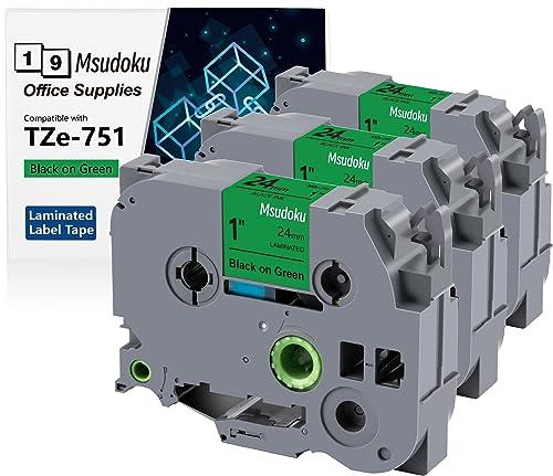 Msudoku Tze Tz Tape 24mm 0.94 Laminated Green Compatible for Brother P Touch Label Maker Tape TZe-751 TZe751 Label Tape for PT D600 D610 P710BT P910BT, Black on Green, 2,4 Zoll x 26,2 Fuß, 3er-Pack Msudoku Tze Tz Tape 24mm 0.94 Laminated Green Compatible for Brother P Touch Label Maker Tape TZe-751 TZe751 Label Tape for PT D600 D610 P710BT P910BT, Black on Green, 2,4 Zoll x 26,2 Fuß, 3er-Pack von Msudoku