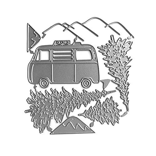 Bus & Kiefer Bäume & Berggipfel Landschaft Stanzformen Schablonen DIY Scrapbooking Karte Papier Handwerk Metall Vorlage Formen von Msugar
