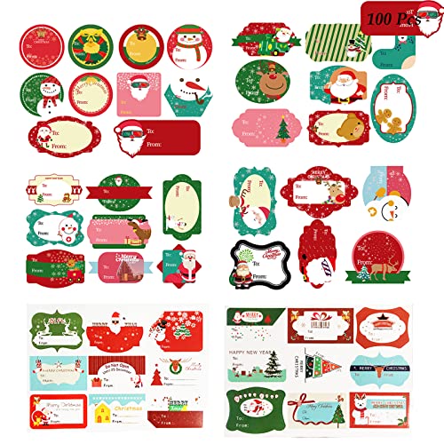 Weihnachtsgeschenketiketten Weihnachten Selbstklebende Geschenketiketten Weihnachts Etiketten Namensschild Weihnachten Namensaufkleber für Geschenktüten Umschläge (6 Muster) (100 Stück) von Mtaajin