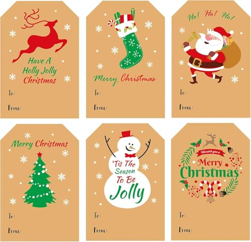 Weihnachtsgeschenketiketten 120 Stück Weihnachten Selbstklebende Geschenketiketten Weihnachts Etiketten Namensschild Weihnachten Namensaufkleber für Geschenktüten Umschläge (6 Muster) von Mtaajin
