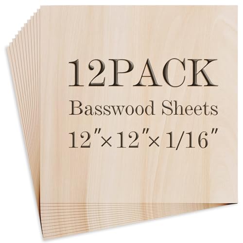 Balsaholzplatten, 12 Stück, Sperrholzplatten, Lindenholzplatten, 30,5 x 30,5 x 0,6 cm, unlackierte Holzbretter zum Laserschneiden, Gravieren, Brennen, Basteln (H305/17-12) von Mtalluste
